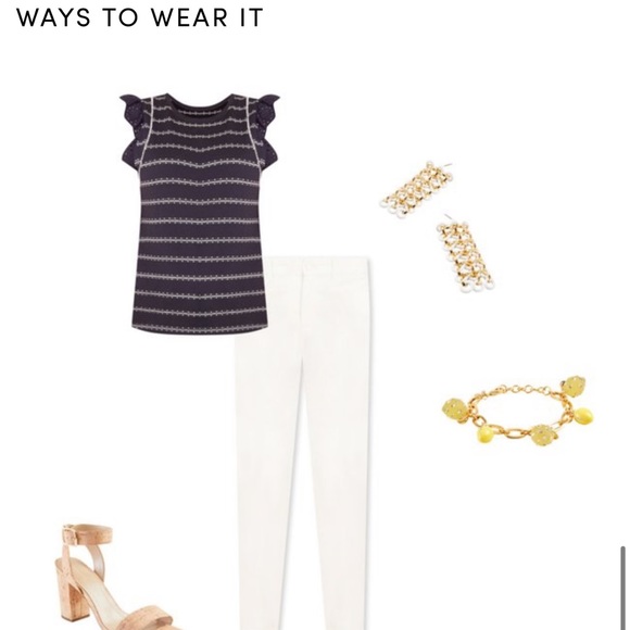 Striped Eyelet Flutter Sleeve Shell - Picture 7 of 9